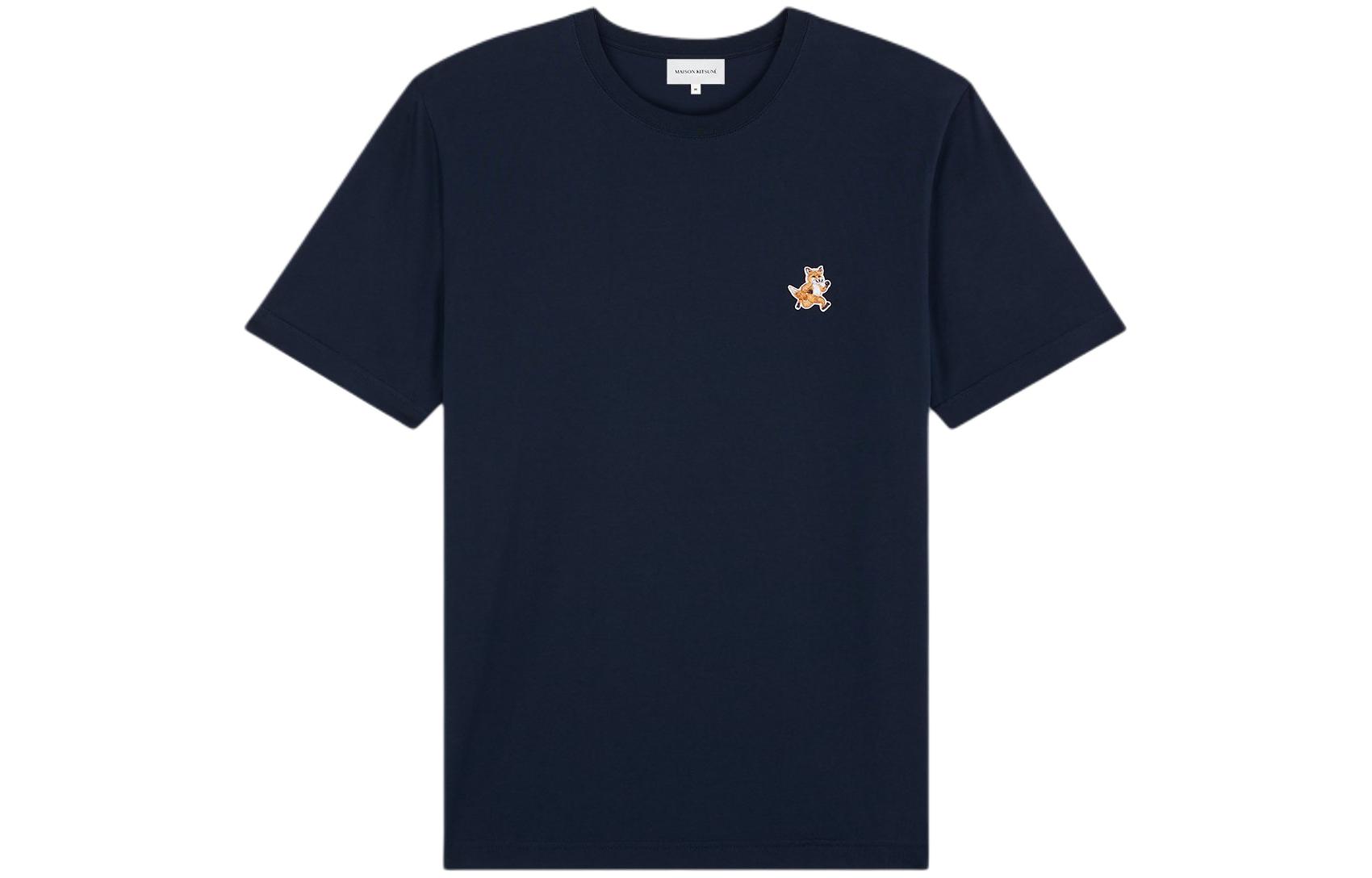 Maison Kitsune SS24 Fox Patch Crew Neck T-Shirt Navy Blue Mens Short Sleeve MM00125KJ0008-P476