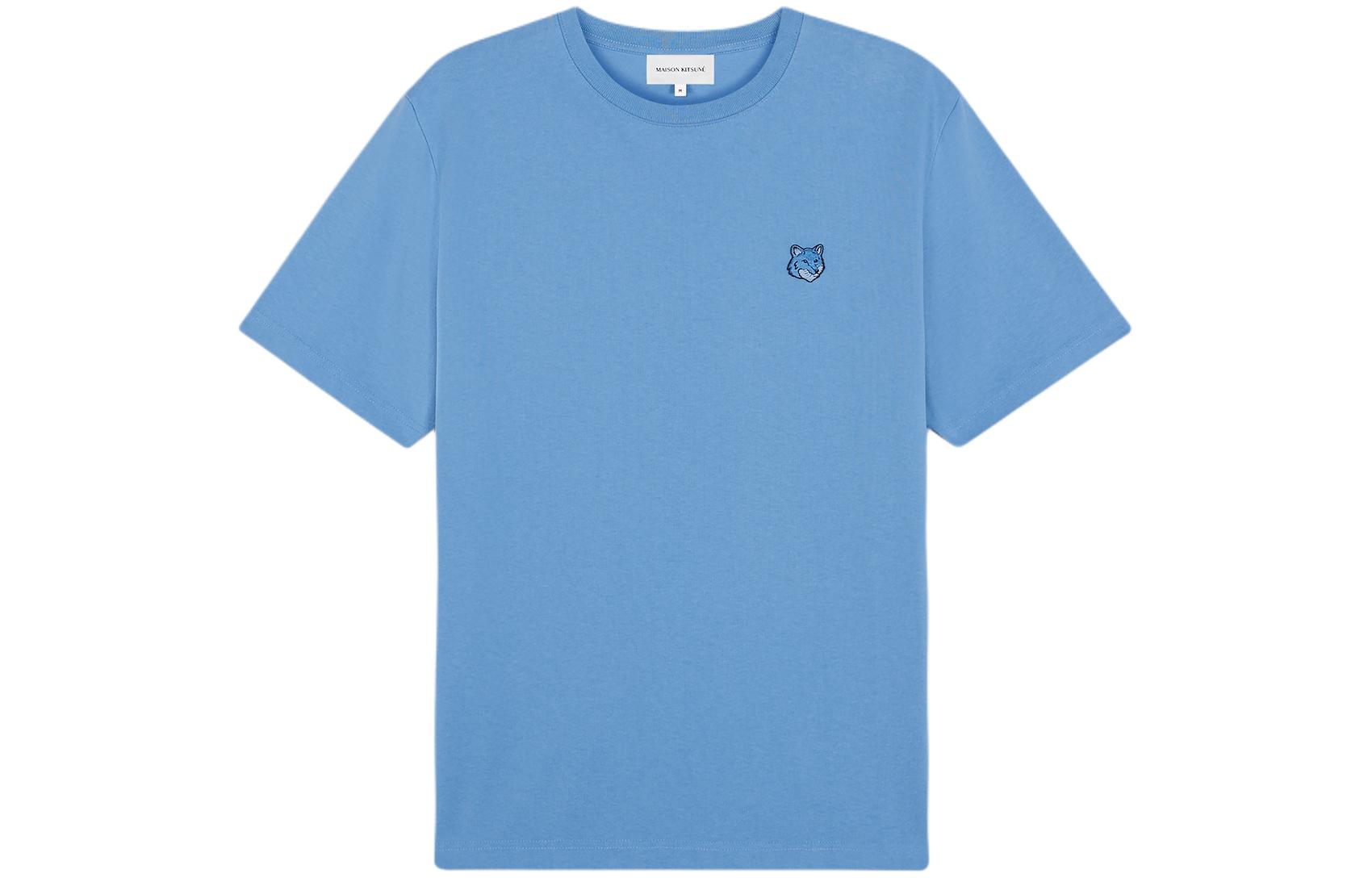 Maison Kitsune SS24 Fox Patch Crewneck T-Shirt Hampton Blue Mens MM00127KJ0118-P428