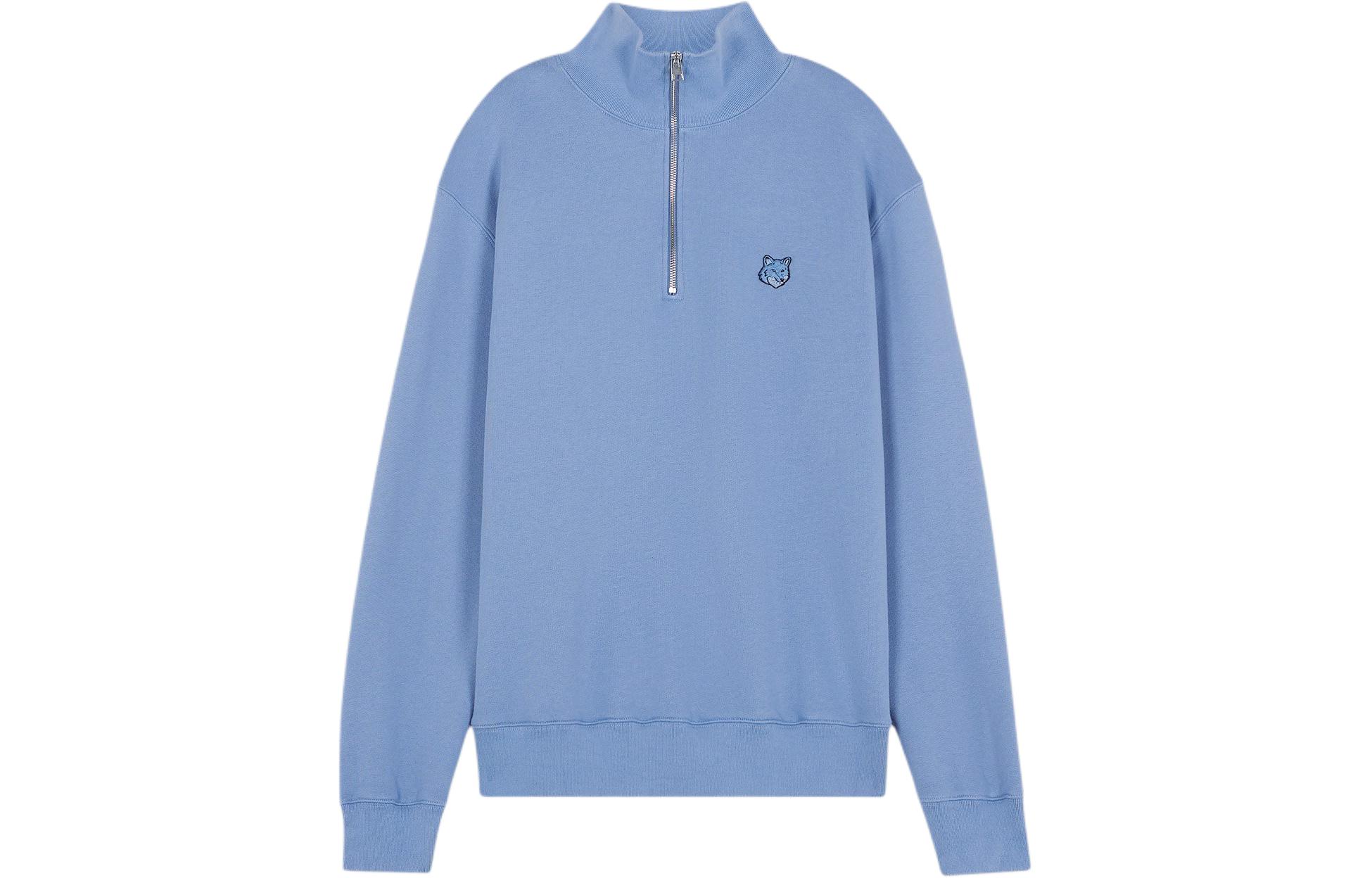 Maison Kitsune SS24 Fox Patch Half-Zip Pullover Sweatshirt Tobacco Brown MM00303KM0307-P261