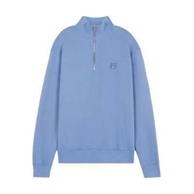 Maison Kitsune SS24 Fox Patch Half-Zip Pullover Sweatshirt Tobacco Brown MM00303KM0307-P261