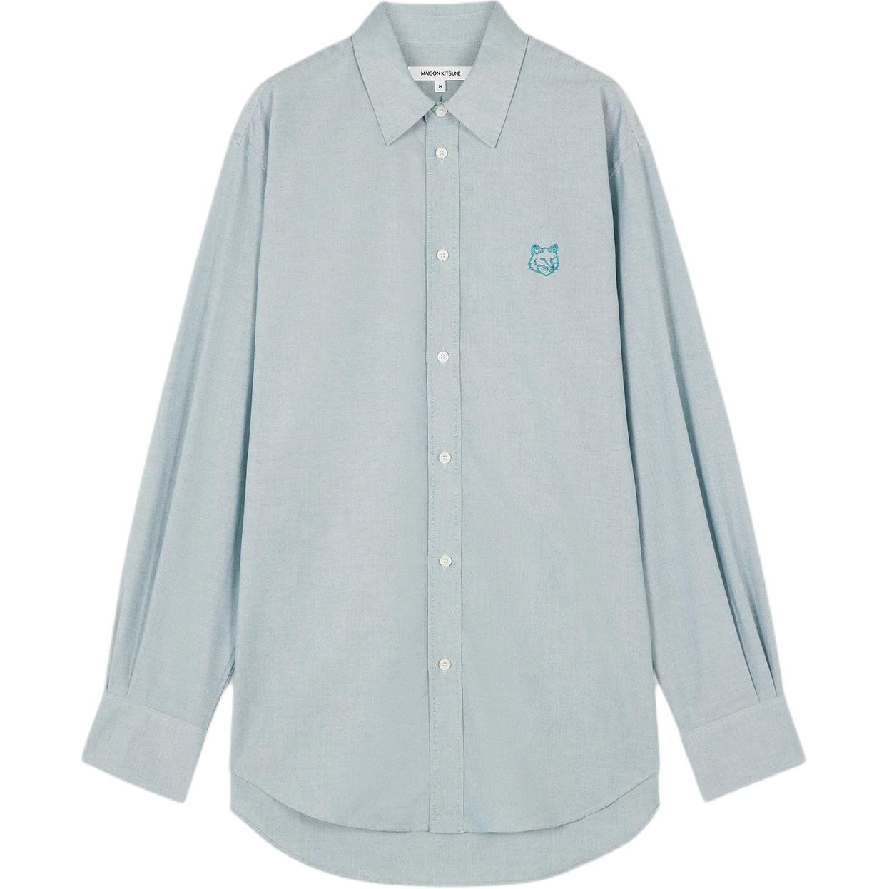 Maison Kitsune SS24 Fox Patch Oversized Long Sleeve Shirt Men’s Cyan Blue MM00405WC2047-P392