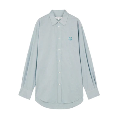 Maison Kitsune SS24 Fox Patch Oversized Long Sleeve Shirt Men’s Cyan Blue MM00405WC2047-P392