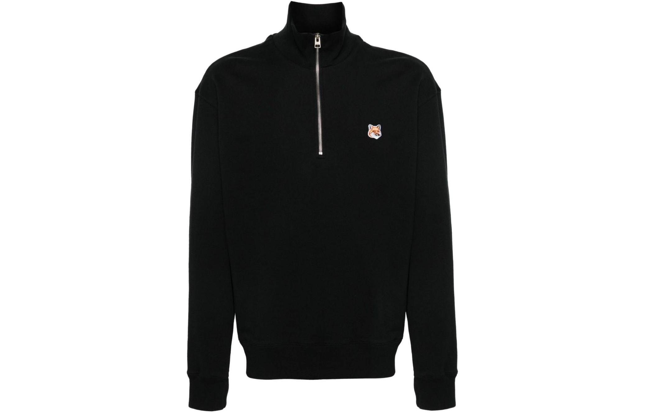 Maison Kitsune SS24 Fox Patch Relaxed Crewneck Sweatshirt Black Male MM00304KM0001-P199