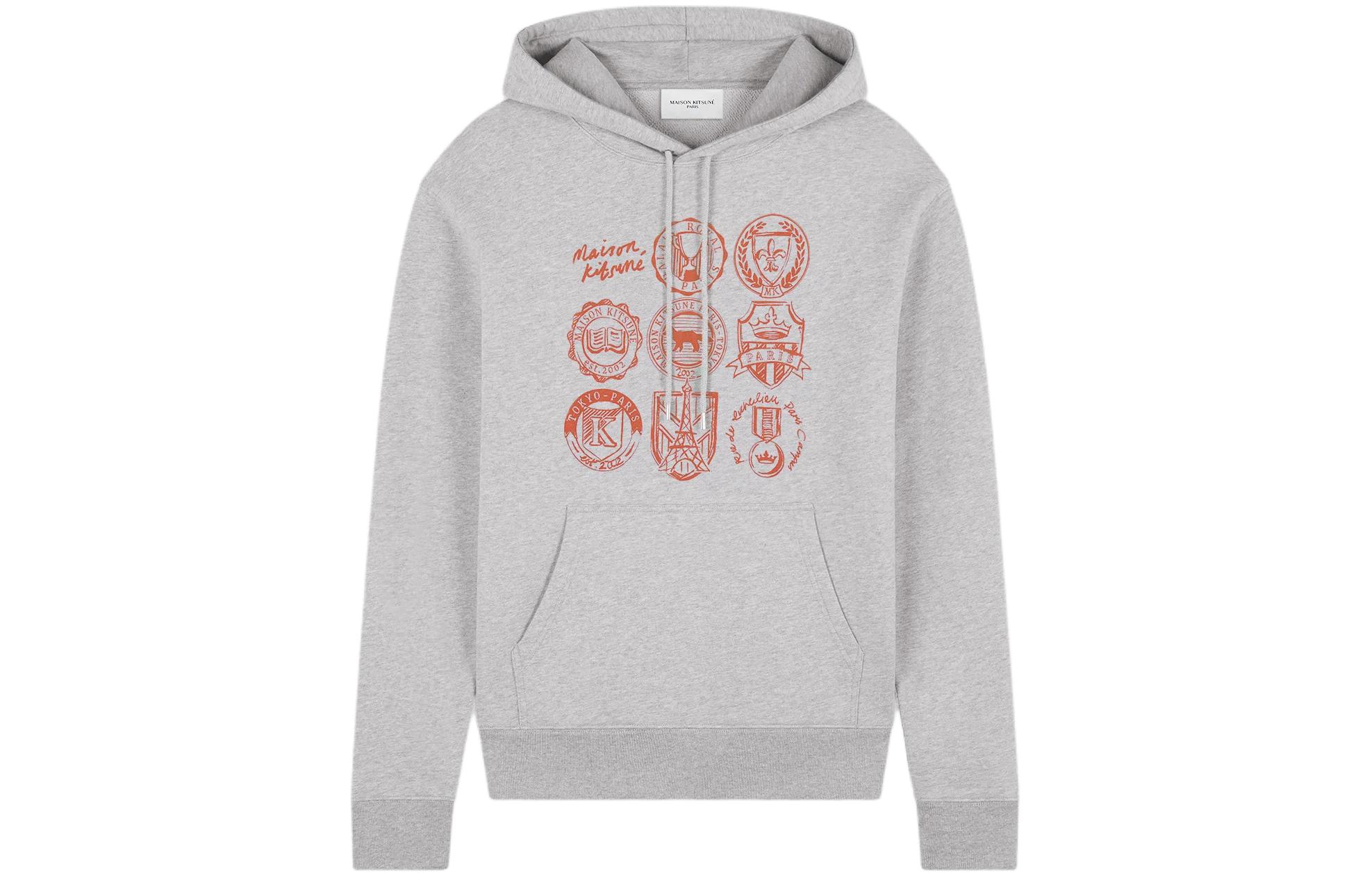 Maison Kitsune SS24 Gray Cotton Zip Hoodie with Kangaroo Pocket MM00714KM0307-H131