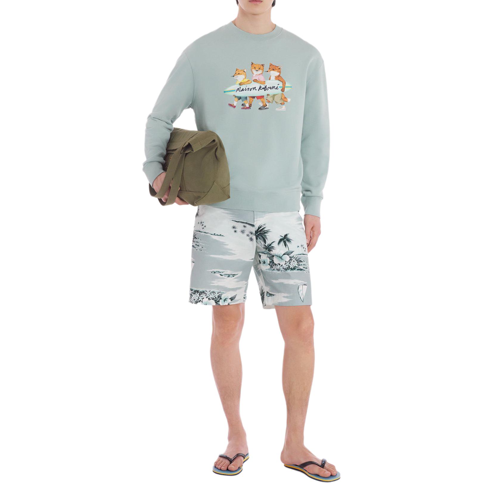 Shop Maison Kitsune SS24 Baju Sejuk Hijau Cetakan Haiwan Lengan Panjang. MM00310KM0129-P417