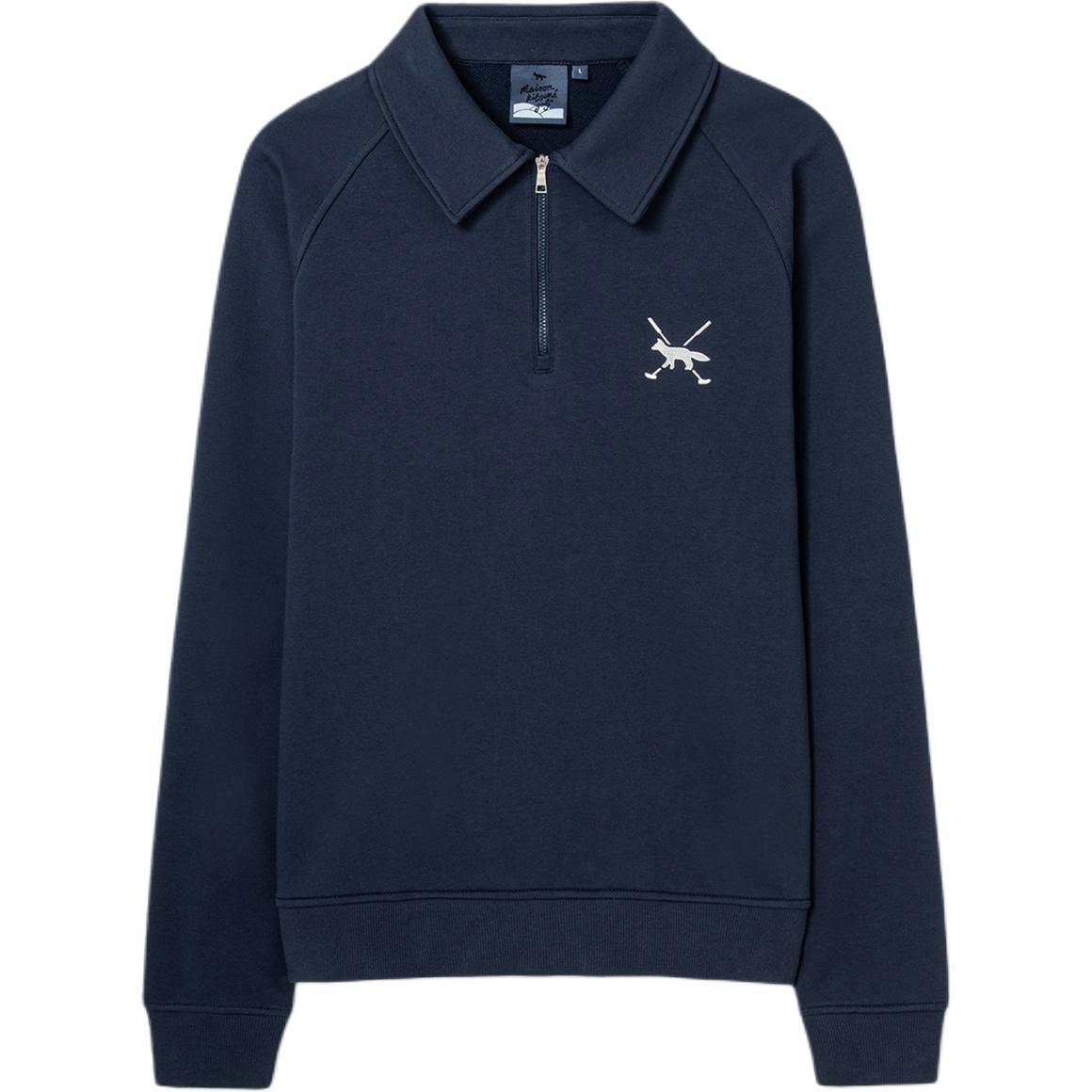 Maison Kitsune SS24 Navy Blue Solid Color Crewneck Logo Sweatshirt AM00303KM0001NA-P480