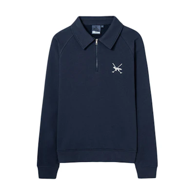 Maison Kitsune SS24 Navy Blue Solid Color Crewneck Logo Sweatshirt AM00303KM0001NA-P480