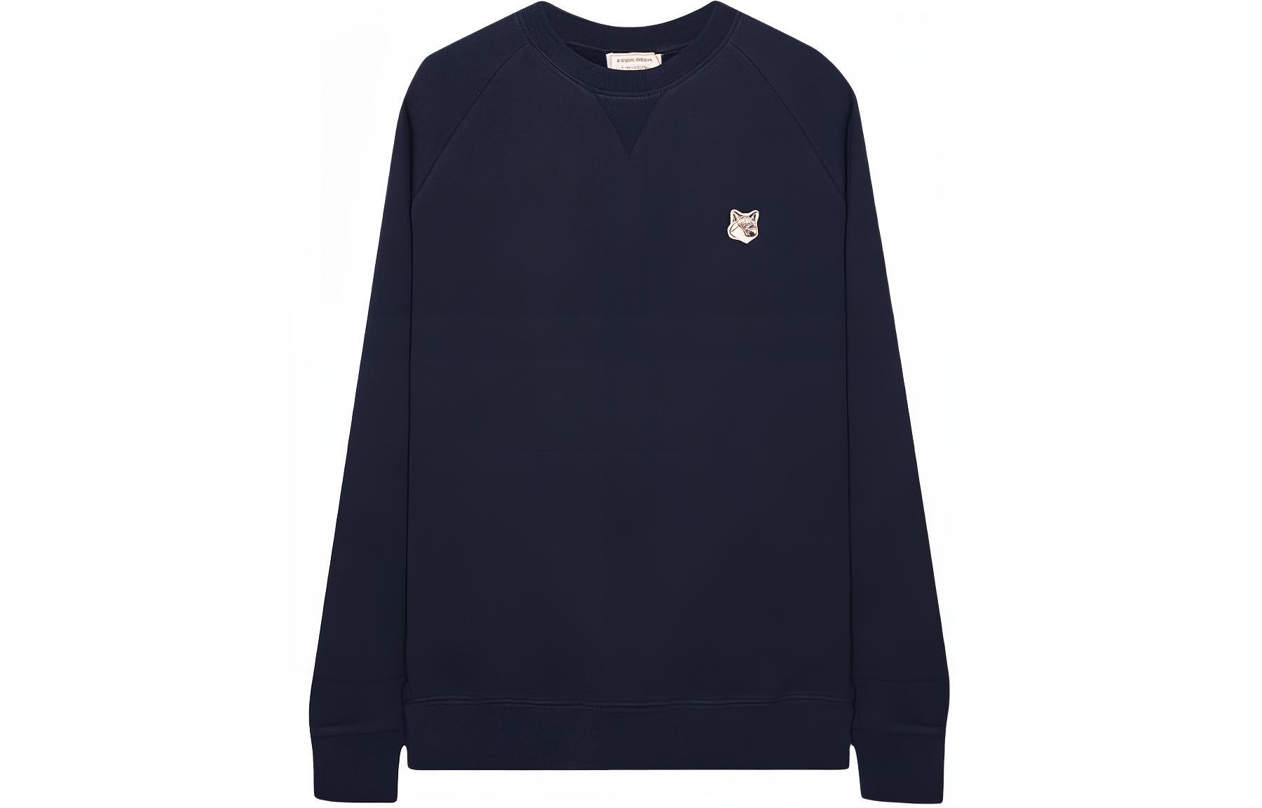 Maison Kitsune SS24 Navy Crewneck Logo Print Oversized Long Sleeve Sweatshirt Men MM00309KM0129-P492