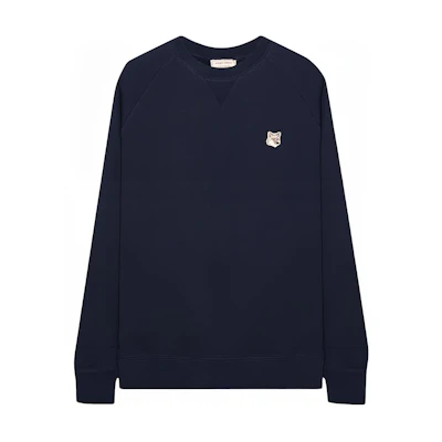 Maison Kitsune SS24 Navy Crewneck Logo Print Oversized Long Sleeve Sweatshirt Men MM00309KM0129-P492