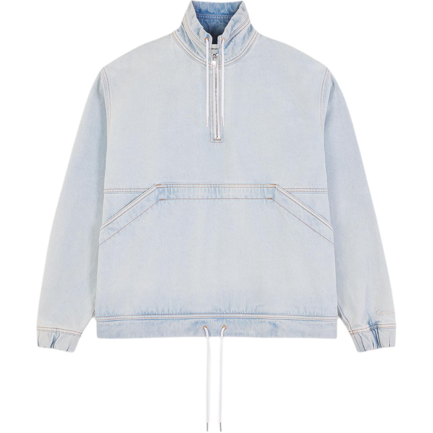 Maison Kitsune SS24 Oversized High Neck Pullover Jacket Men Bleached Indigo MM02115WW5023-P404