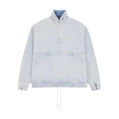 Maison Kitsune SS24 Oversized High Neck Pullover Jacket Men Bleached Indigo MM02115WW5023-P404