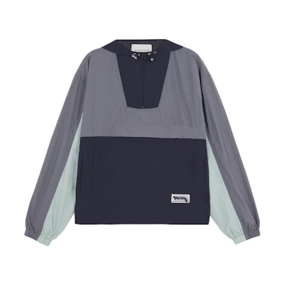 Maison Kitsune SS24 Patchwork Hooded Zip Long Sleeve Windbreaker Grey Men MM02102WQ0072-P480