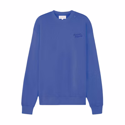 Maison Kitsune SS24 Storm Blue Embroidered Logo Ribbed Crewneck Sweatshirt MM00315KM0307-P433