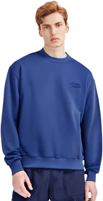 Maison Kitsune SS24 Storm Blue Embroidered Logo Ribbed Crewneck Sweatshirt MM00315KM0307-P433 Shop Maison Kitsune SS24 Storm Blue Embroidered Logo Ribbed Crewneck Sweatshirt MM00315KM0307-P433