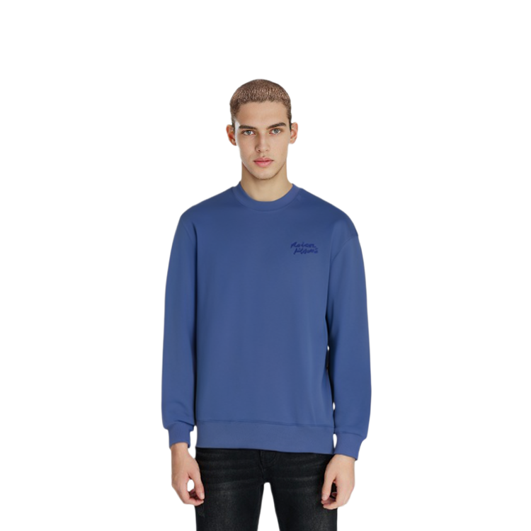 Purchase Maison Kitsune SS24 Storm Blue Embroidered Logo Ribbed Crewneck Sweatshirt MM00315KM0307-P433