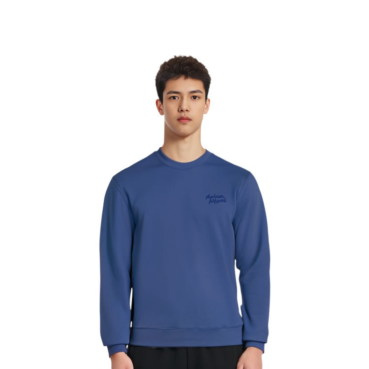 Details for Maison Kitsune SS24 Storm Blue Embroidered Logo Ribbed Crewneck Sweatshirt MM00315KM0307-P433
