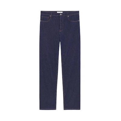 Maison Kitsune SS24 Straight Fit Embroidered Colorblock Denim Jeans Indigo Men MM01107WW0081-P470
