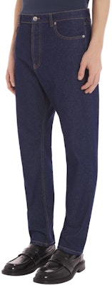 Maison Kitsune SS24 Seluar Denim Lelaki Indigo Fit Lurus Bersulam Warna Blok MM01107WW0081-P470 Shop Maison Kitsune SS24 Seluar Denim Lelaki Indigo Fit Lurus Bersulam Warna Blok MM01107WW0081-P470