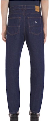 Maison Kitsune SS24 Seluar Denim Lelaki Indigo Fit Lurus Bersulam Warna Blok MM01107WW0081-P470 Details for Maison Kitsune SS24 Seluar Denim Lelaki Indigo Fit Lurus Bersulam Warna Blok MM01107WW0081-P470
