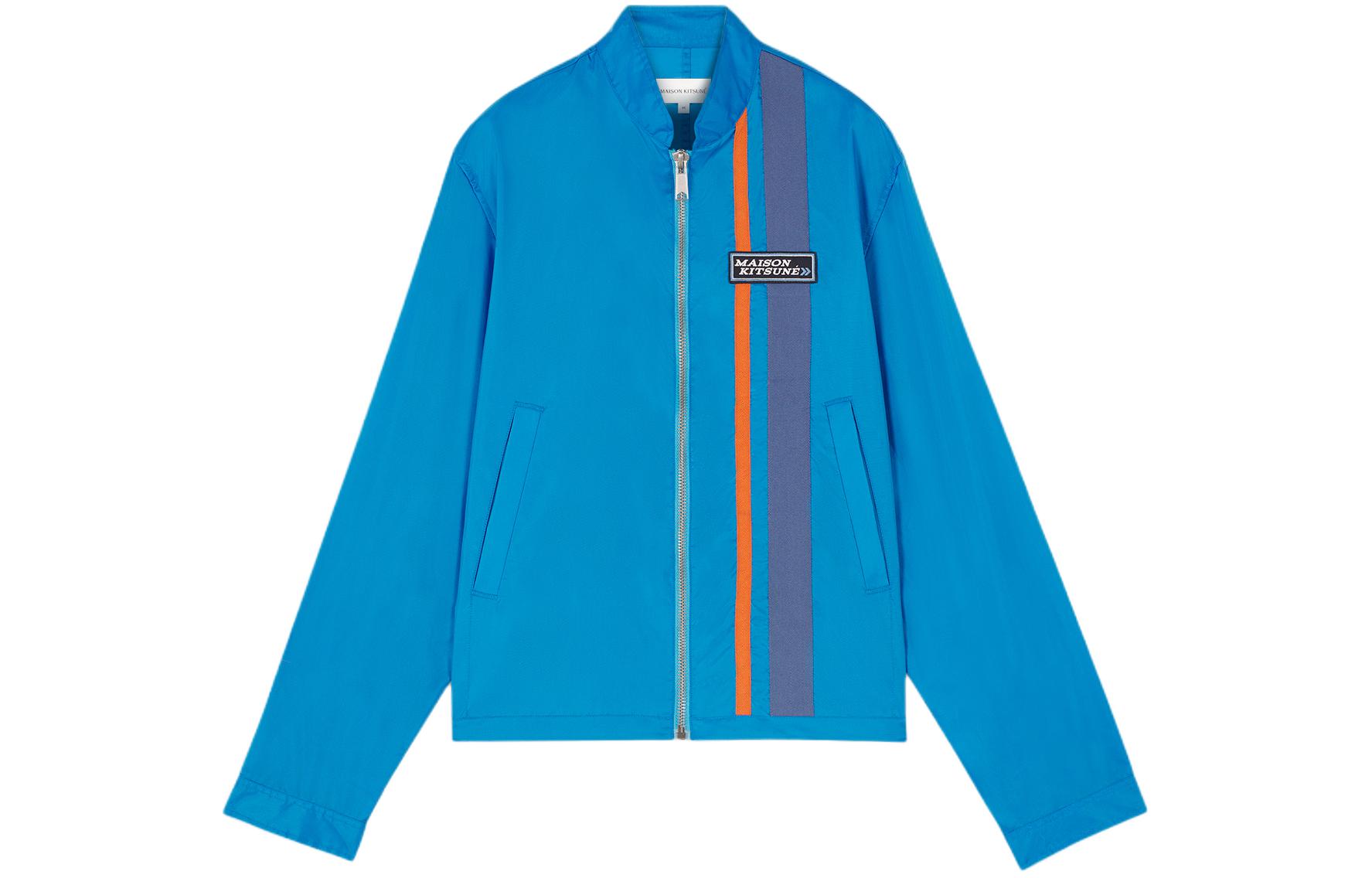 Order Jaket Zip Kolar Baseball Berjalur Maison Kitsune SS24 Lelaki Biru MM02101WQ0071-P451