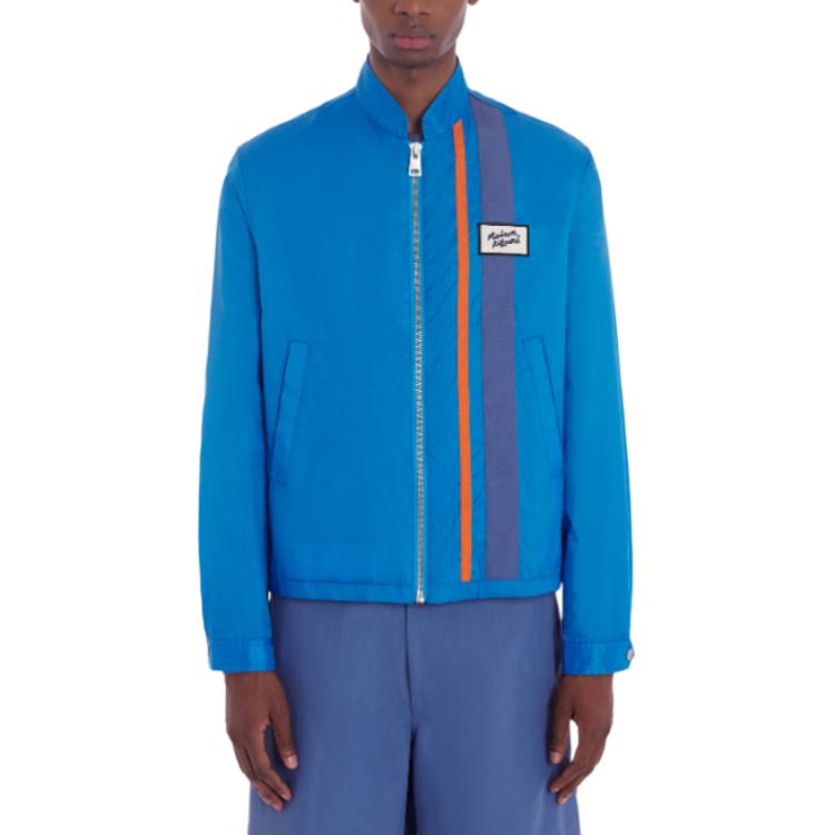 Purchase Jaket Zip Kolar Baseball Berjalur Maison Kitsune SS24 Lelaki Biru MM02101WQ0071-P451