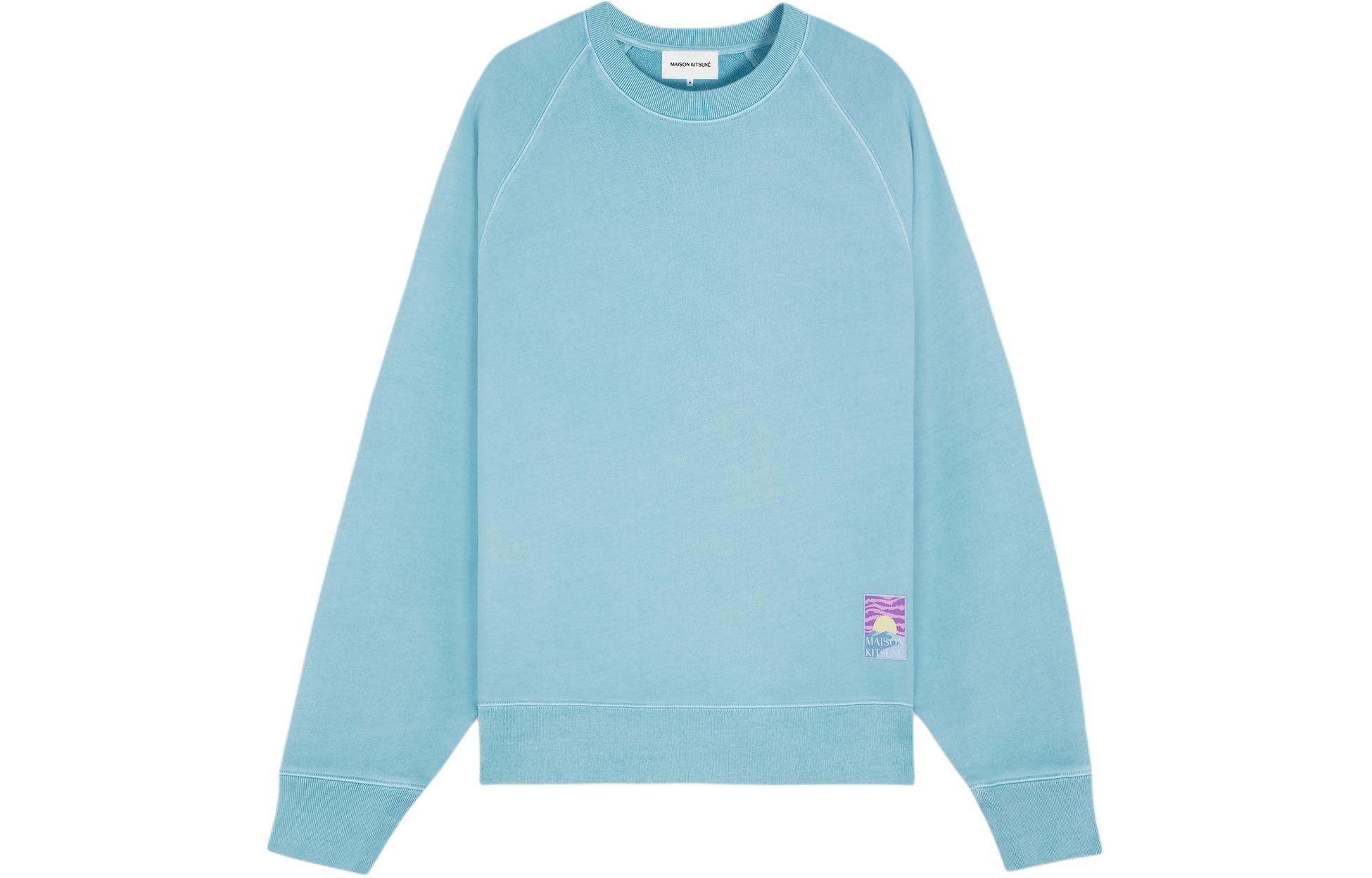 Maison Kitsune Tricolor Fox Embroidered Cotton Pullover Sweatshirt Blue () DM00313KM0002-PT