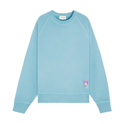 Maison Kitsune Tricolor Fox Embroidered Cotton Pullover Sweatshirt Blue () DM00313KM0002-PT