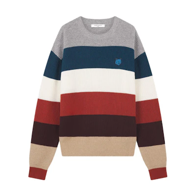 Maison Kitsune Striped Fox Head Crewneck Relaxed Fit Sweater Men Multicolor. LM00808KT1093-S101