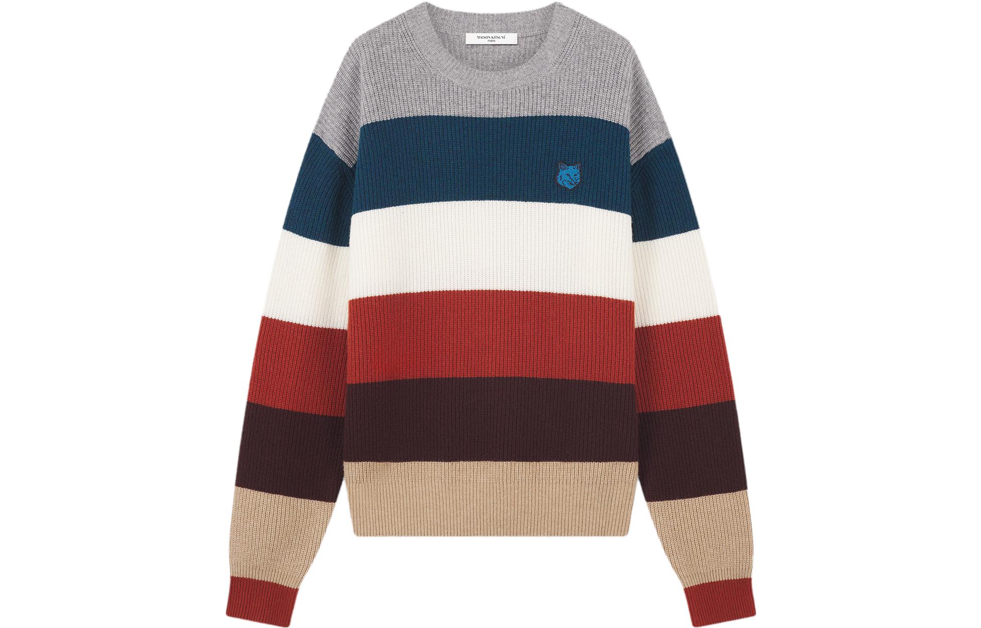 Order Maison Kitsune Striped Fox Head Crewneck Sweater Lelaki Multicolor. LM00808KT1093-S101