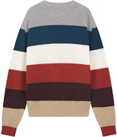 Lookbook 메종 키츠네 스트라이프 폭스 헤드 라운드넥 릴렉스 핏 스웨터 남성 멀티컬러. LM00808KT1093-S101