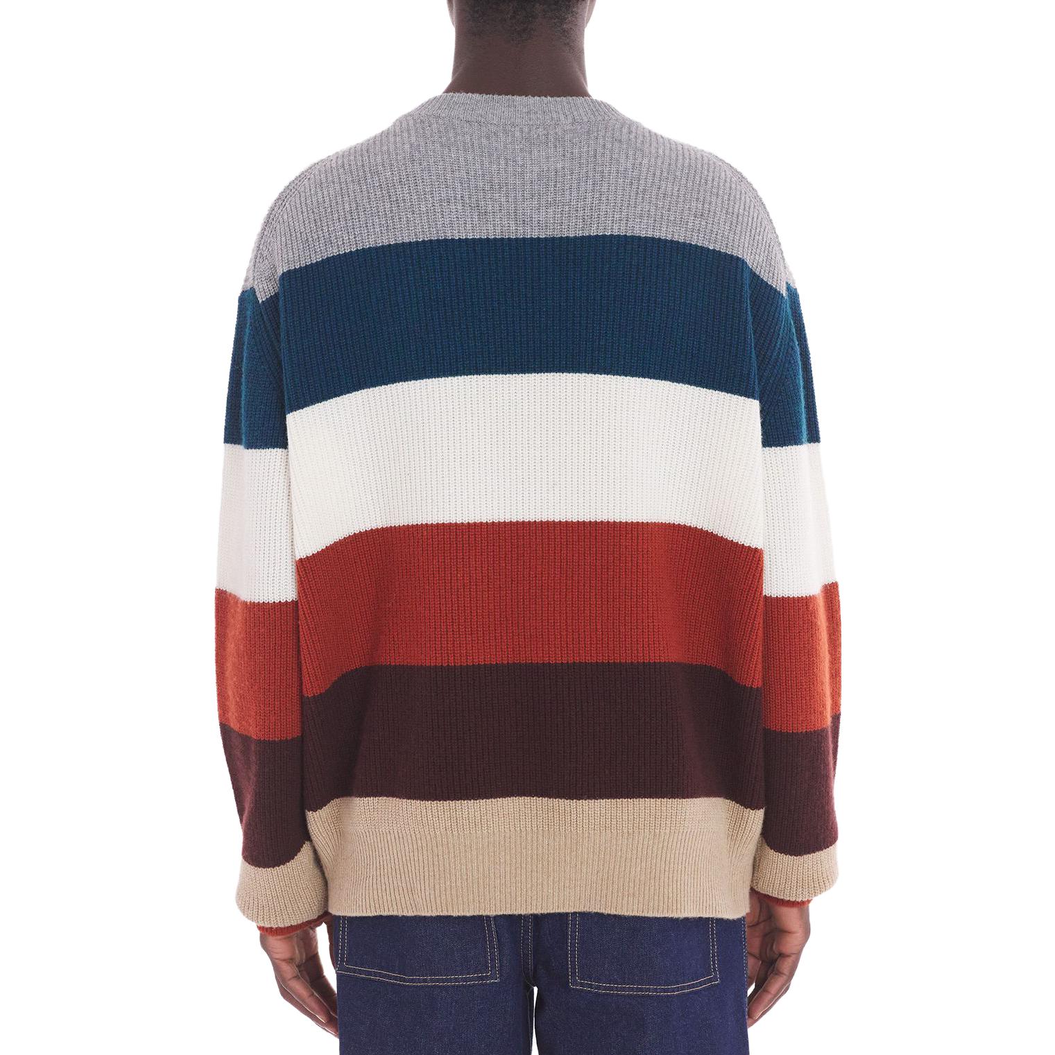Purchase Maison Kitsune Striped Fox Head Crewneck Sweater Lelaki Multicolor. LM00808KT1093-S101