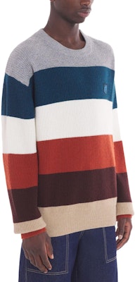 Maison Kitsune Striped Fox Head Crewneck Sweater Lelaki Multicolor. LM00808KT1093-S101 Details for Maison Kitsune Striped Fox Head Crewneck Sweater Lelaki Multicolor. LM00808KT1093-S101