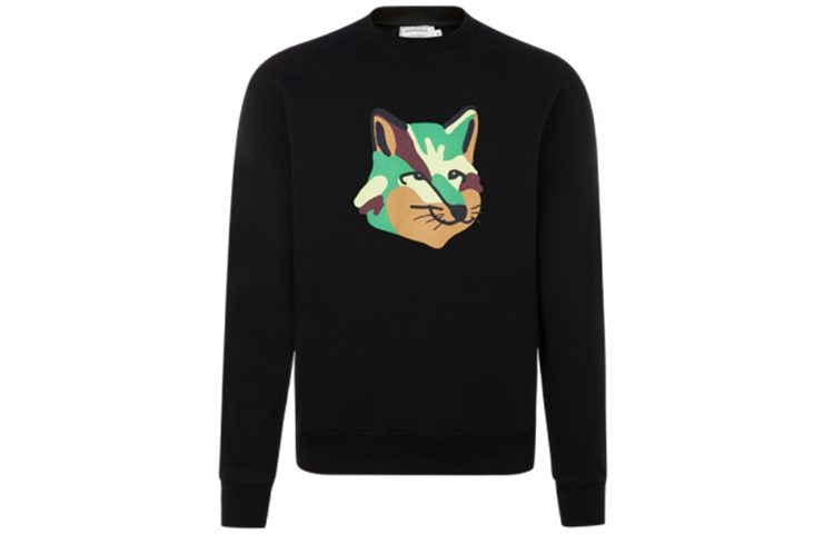 Order Maison Kitsune Unisex Black Cotton Sweater with Small Fox Print Design FU00363KM0001-1