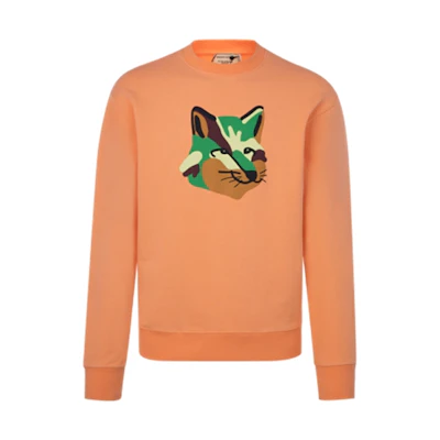 Maison Kitsune Unisex Crewneck Pullover Sweatshirt with Fox Embroidery Navy Blue GU00342KM0002-NA