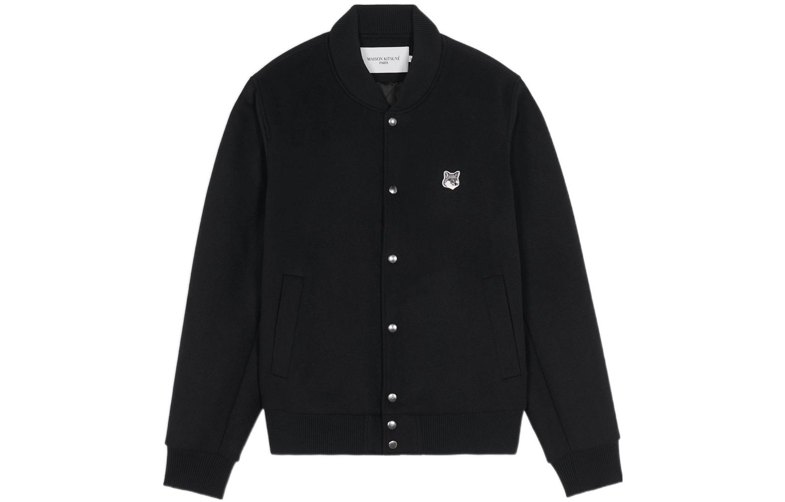 Maison Kitsune Unisex Solid Single-Breasted Badge Patch Jacket Black. JM02222WM0020-P198