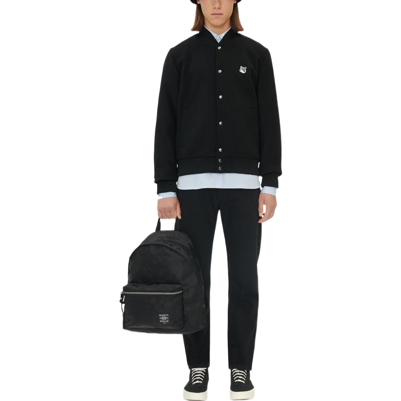 Shop Maison Kitsune 男女通用纯色徽章单排扣夹克 黑色. JM02222WM0020-P198