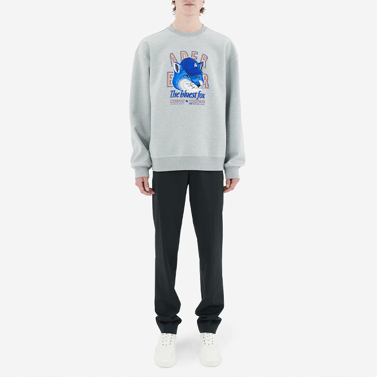 Maison Kitsune ADER ERROR FW21 Fox Logo Embroidered Grey Unisex Sweatshirt BKKFWSW04GR-GR 圖 5