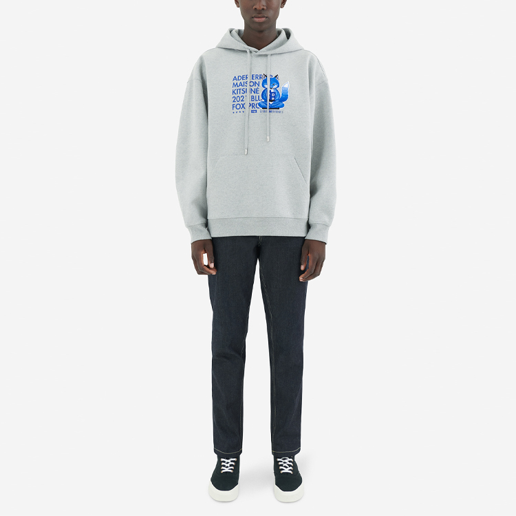 Shop Maison Kitsune x ADER ERROR Hoodie Oversized Logo Fox Abu-Abu Kolaborasi Pria BKKFWHD01GR-GR