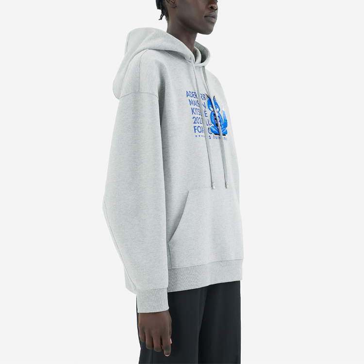 Cheap Maison Kitsune x ADER ERROR Hoodie Oversized Logo Fox Abu-Abu Kolaborasi Pria BKKFWHD01GR-GR