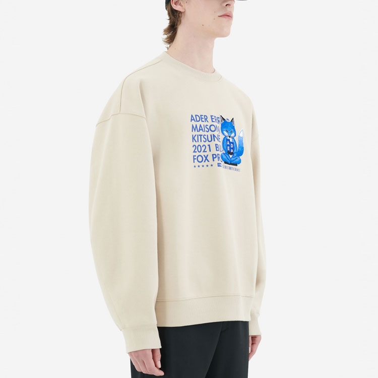 Maison Kitsune ADER ERROR Logo Sweatshirt Khaki Sitting Blue Fox Design BKKFWSW02IV-IV 圖 6