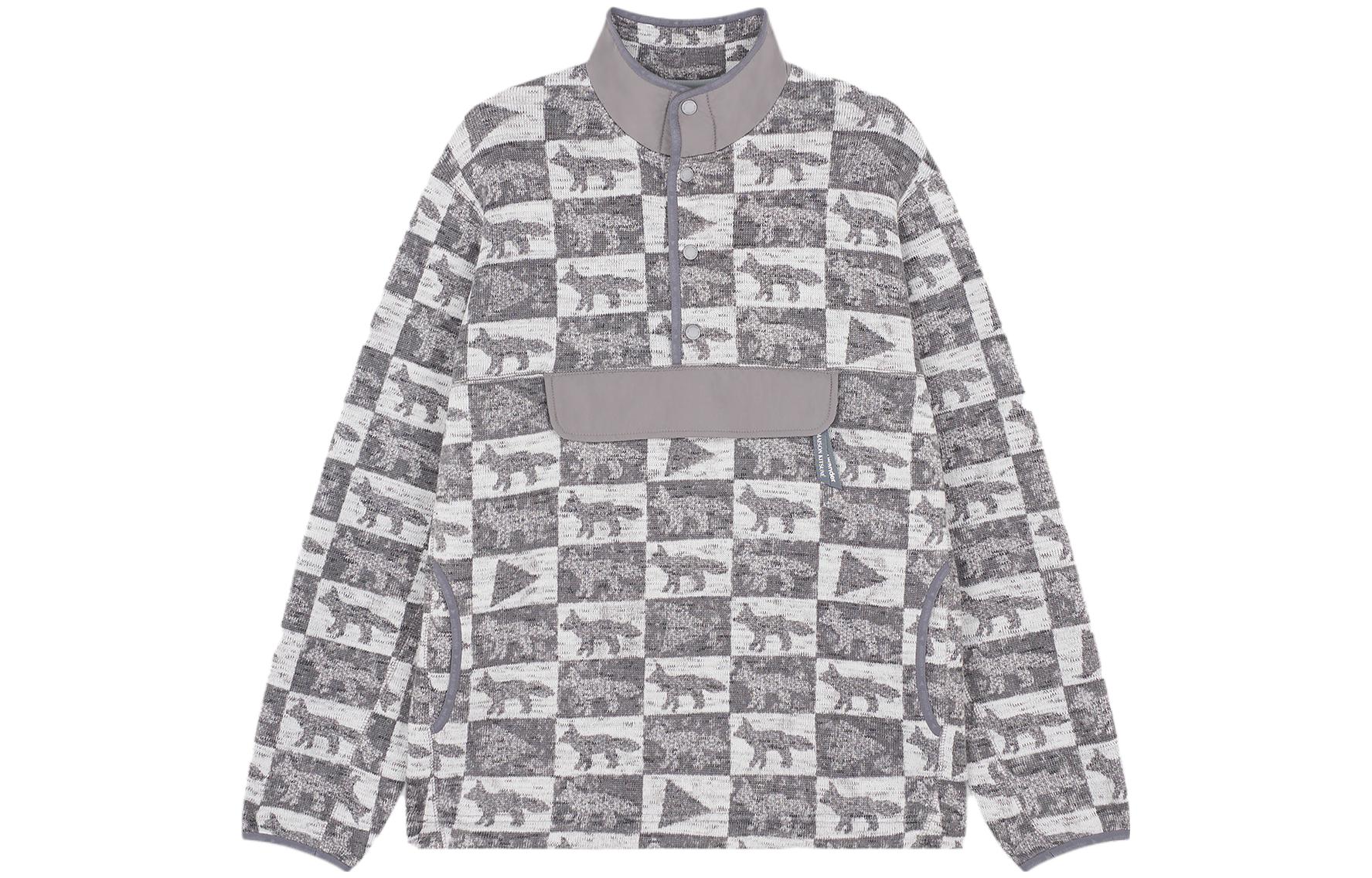 Maison Kitsune x And Wander FW23 Fox Plaid Loose Fit Pullover Sweatshirt Grey 5743281907-P150