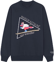 Maison Kitsune x and wander FW23 Navy Blue Unisex Logo Print Crewneck Sweatshirt. 5743284910-P479 Maison Kitsune x and wander FW23 Navy Blue Unisex Logo Print Crewneck Sweatshirt. 5743284910-P479