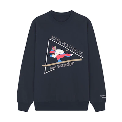 Maison Kitsune and wander FW23 Navy Blue Unisex Logo Print Crewneck Sweatshirt. 5743284910-P479