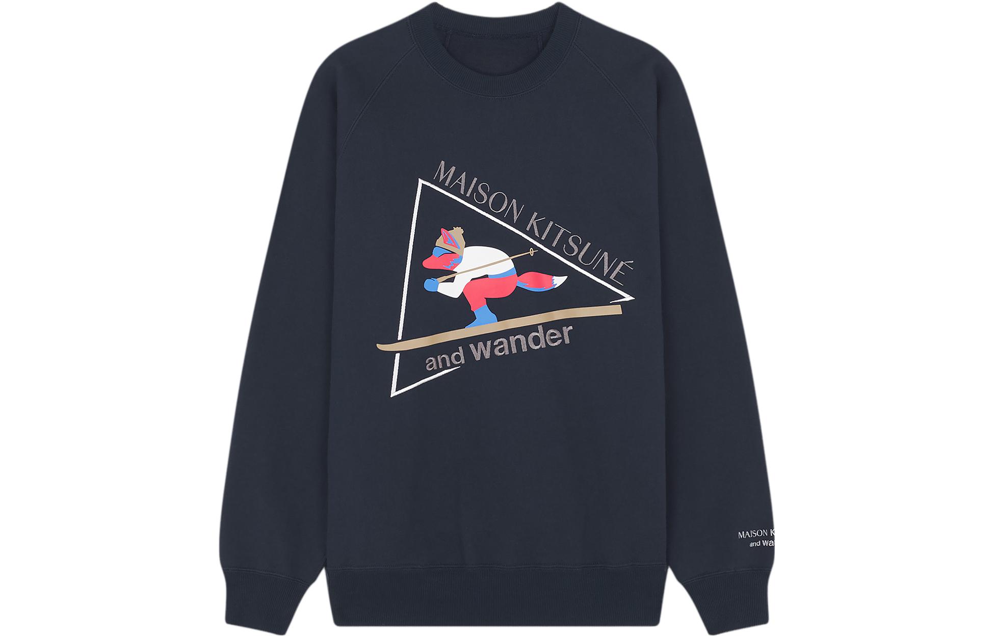 Order Maison Kitsune x and wander FW23 Navy Biru Baju Sweatshirt Unisex Logo Cetak. 5743284910-P479