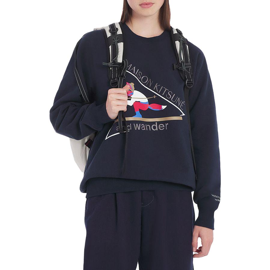 Shop Maison Kitsune x and wander FW23 Navy Biru Baju Sweatshirt Unisex Logo Cetak. 5743284910-P479