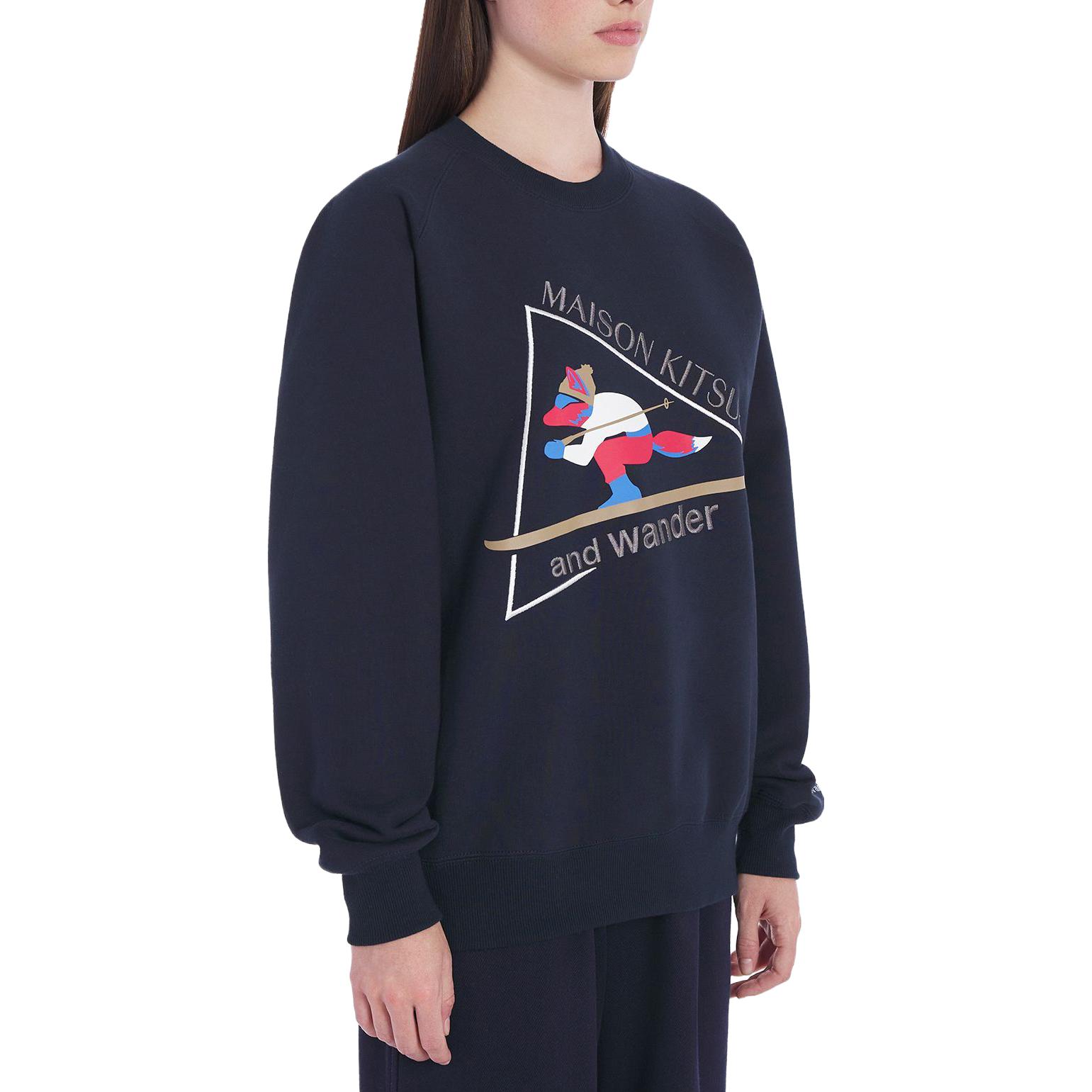 Purchase Maison Kitsune x and wander FW23 Navy Biru Baju Sweatshirt Unisex Logo Cetak. 5743284910-P479
