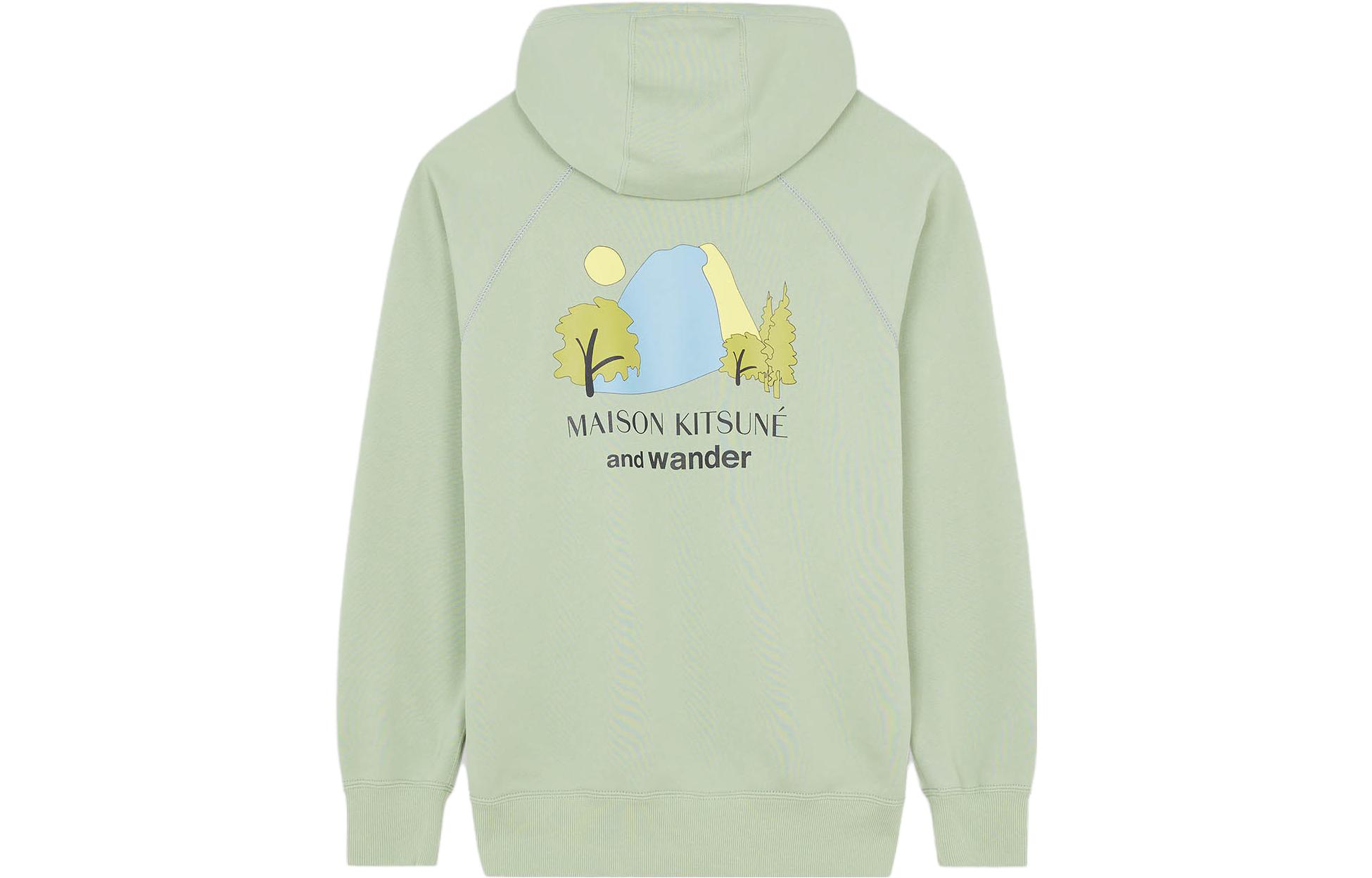 Lookbook 메종 키츠네 x 앤드 원더 레트로 프린트 후디 유니섹스 그린 긴팔. 5743184905-P321