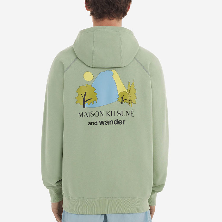 Details for 메종 키츠네 x 앤드 원더 레트로 프린트 후디 유니섹스 그린 긴팔. 5743184905-P321
