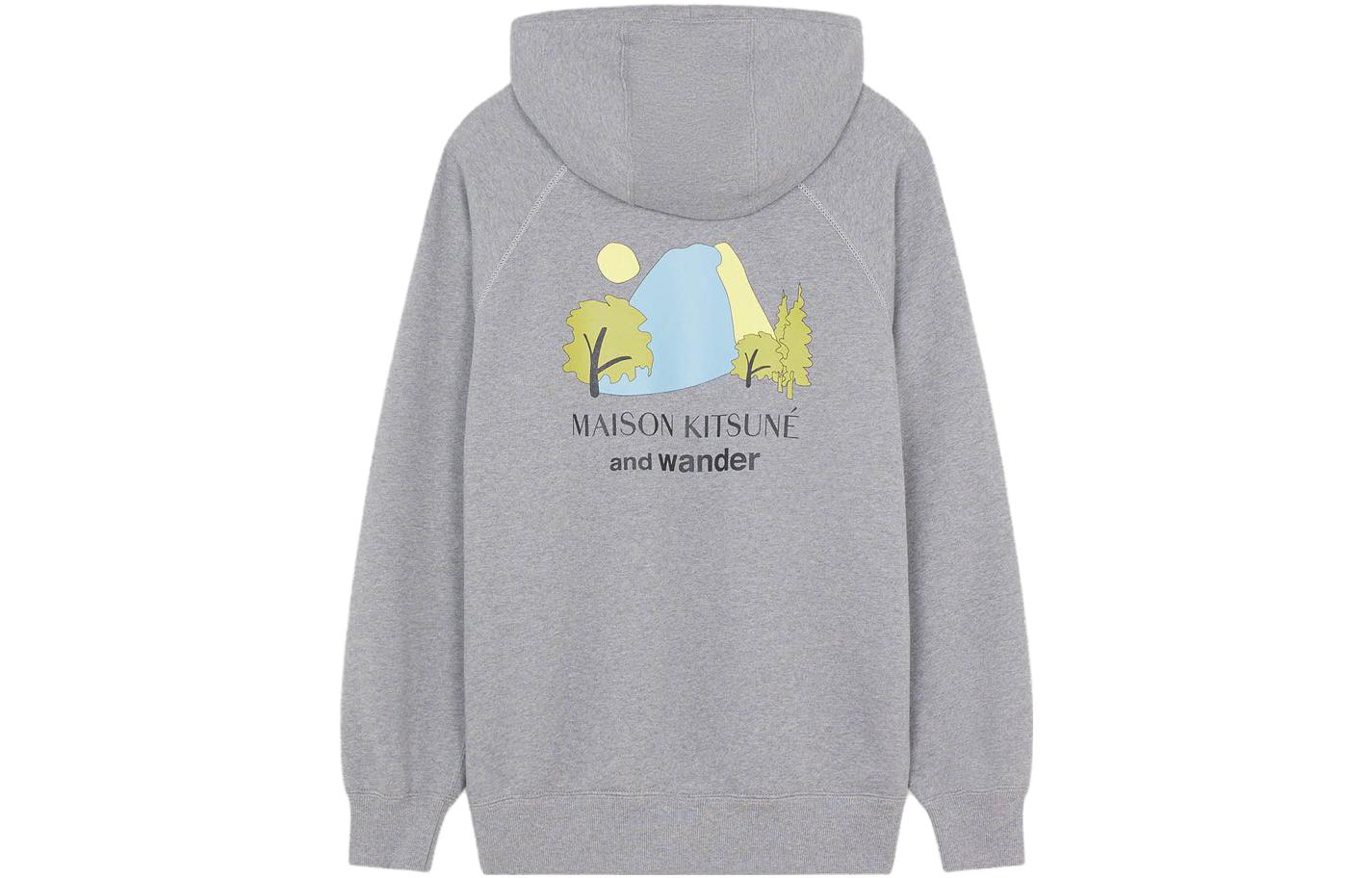 Lookbook 메종 키츠네 x AND WANDER 유니섹스 그레이 후디 - 캐주얼 편안한 루즈핏 5743184905-P130