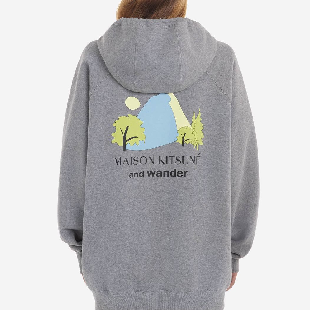 Cheap 메종 키츠네 x AND WANDER 유니섹스 그레이 후디 - 캐주얼 편안한 루즈핏 5743184905-P130